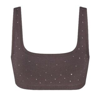 SKB1711 Skims NWT Outdoor Rhinestone Wide Neck Bralette Grey Chalk XXS